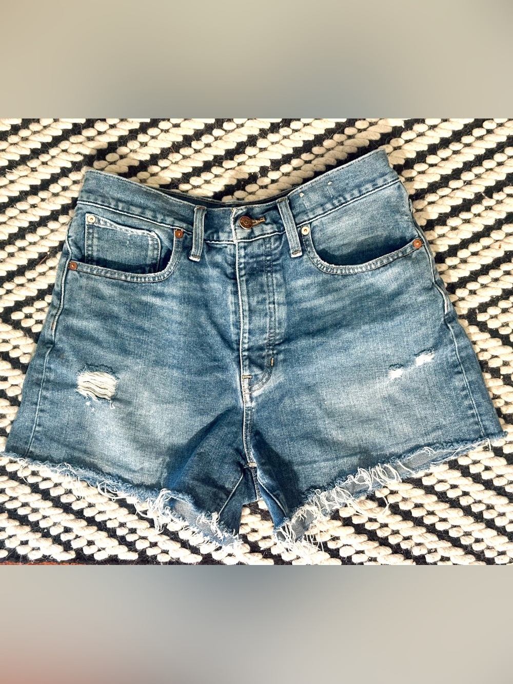 Madewell “The Dad Jean” Light Blue Distressed High-Rise Denim Shorts